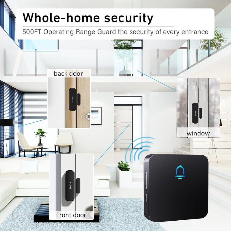 SECRUI Door Chime, Wireless Door Chimes When Door Open Entry for Business/Home/Office/Store Door Ringer Alert Buzzer Alarm Door Ringer for Opening – Door Open Alert - 2 sensors - Image 4